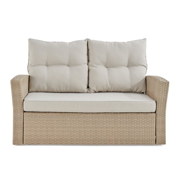 Alaterre Canaan Wicker Outdoor Loveseat with Cushions and Beige