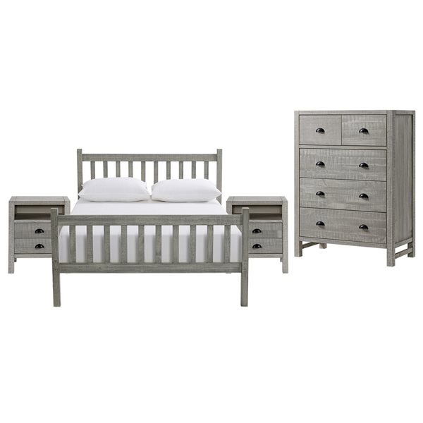 Alaterre Windsor Driftwood Grey Slat Full Size Bedroom Set - 4-Piece ...
