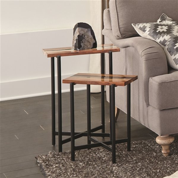Alaterre Rivers Edge Brown Acacia Accent Table Set - 2-Piece