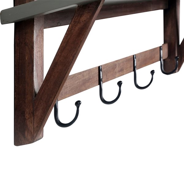 Alaterre Brookside Light Grey 4-Hook Hook Rack with Shelf