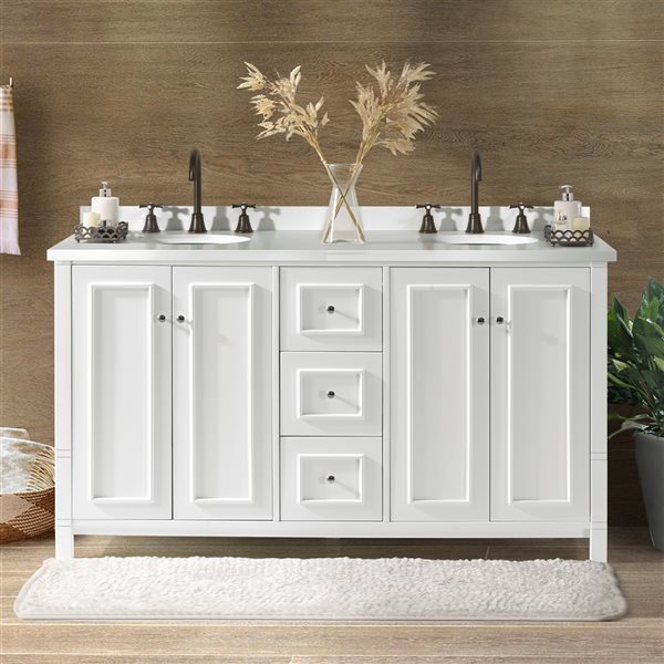 Alaterre Williamsburg 60-in White Bathroom Vanity Cabinet