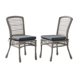 Alaterre Asti Grey Wicker Metal Stationary Conversation Chairs with Grey Cushioned Seat - Set of 2