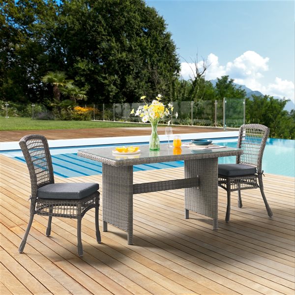 Alaterre Asti Grey Frame Patio Dining Set with Grey Cushions Included - 3-Piece