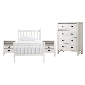 Alaterre Windsor Driftwood White Slat Twin Size Bedroom Set - 4-Piece