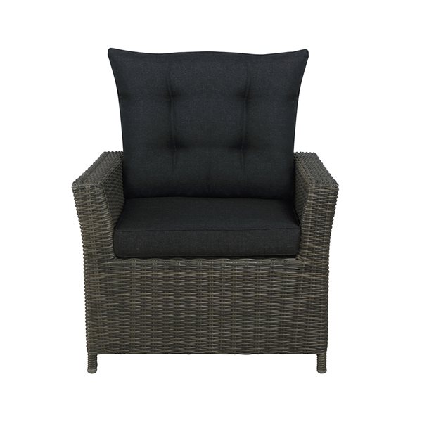 Alaterre Asti Grey Wicker Metal Stationary Recliner Chair and Ottoman with Dark Grey Cushioned Seat