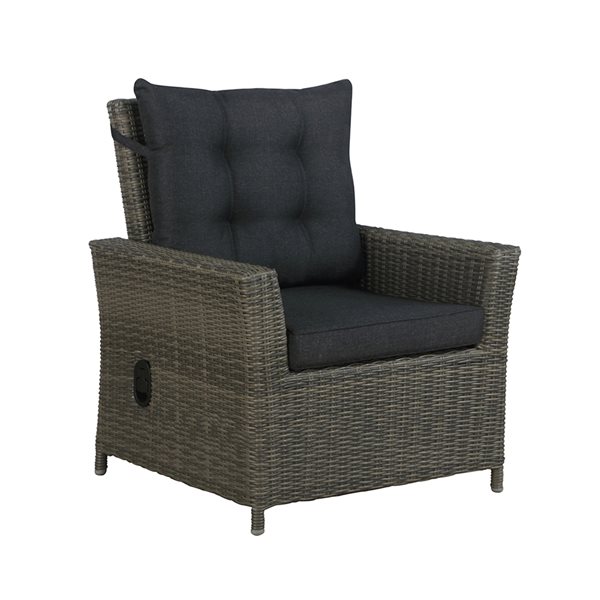 Alaterre Asti Grey Wicker Metal Stationary Recliner Chair and Ottoman with Dark Grey Cushioned Seat