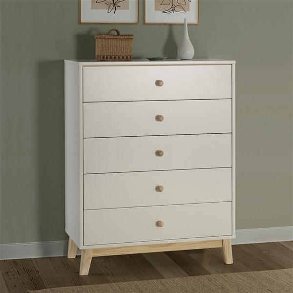 Alaterre MOD White and Natural Pine 5-Drawer Standard Chest