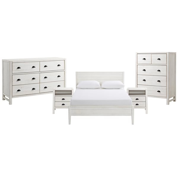 Alaterre Windsor Driftwood White Full Bedroom Set - 5-Piece