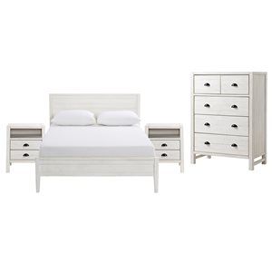 Alaterre Windsor Driftwood White Panel Full Bedroom Set - 4-Piece
