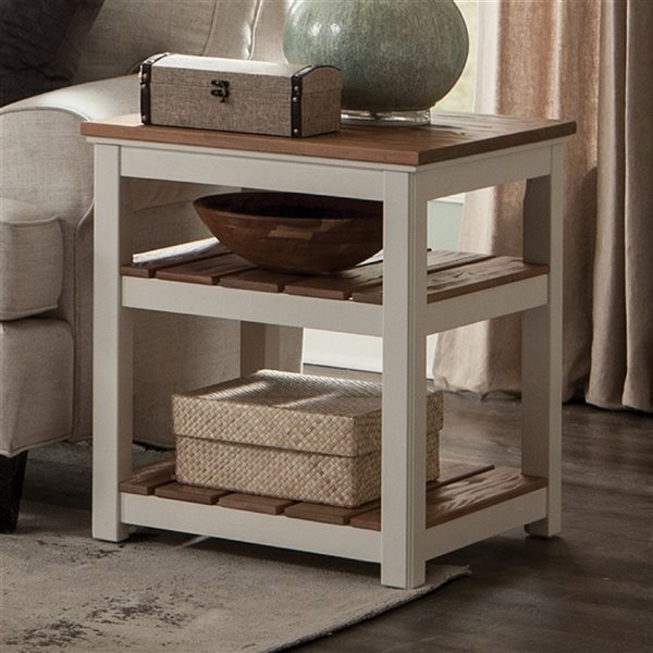 Alaterre Savannah White and Brown Wood Square End Table