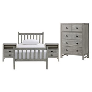 Alaterre Windsor Driftwood Grey Slat Twin Size Bedroom Set - 4-Piece