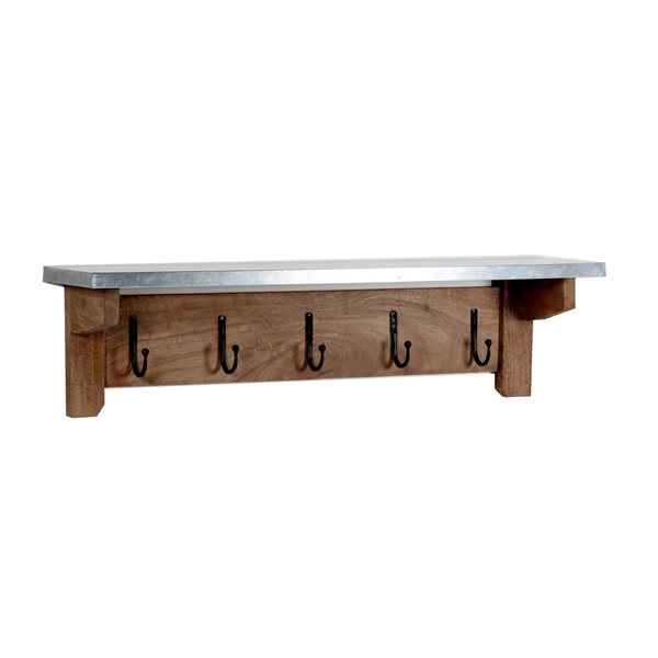 Alaterre Millwork Silver 5-Hook Hook Rack with Shelf