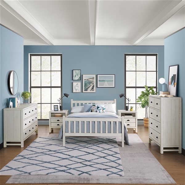 Alaterre Windsor Driftwood White Slat Full Bedroom Set - 5-Piece