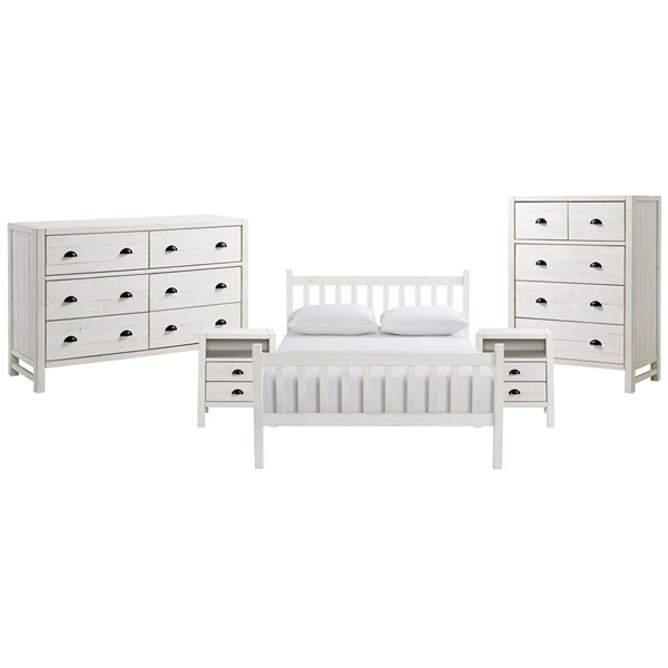 Alaterre Windsor Driftwood White Slat Full Bedroom Set - 5-Piece