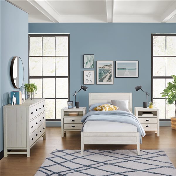 Alaterre Windsor Driftwood White Panel Twin Bedroom Set - 4-Piece