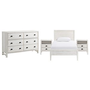 Alaterre Windsor Driftwood White Panel Twin Bedroom Set - 4-Piece