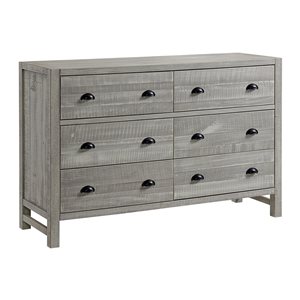Alaterre Windsor Driftwood Grey Pine 6-Drawer Double Dresser