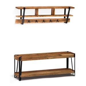 Alaterre Ryegate Rustic Natural 5-Hook Hook Rack with Storage and Bench