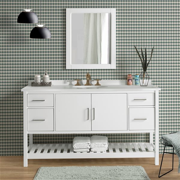 Alaterre Harrison 60-in 4-Drawer 2-Door White Bathroom Vanity Cabinet
