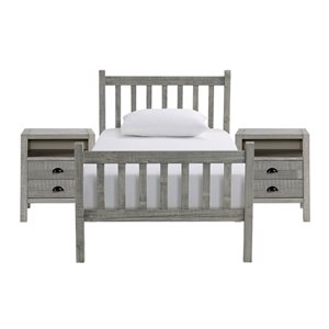 Alaterre Windsor Driftwood Grey Slat Twin Bedroom Set - 3-Piece