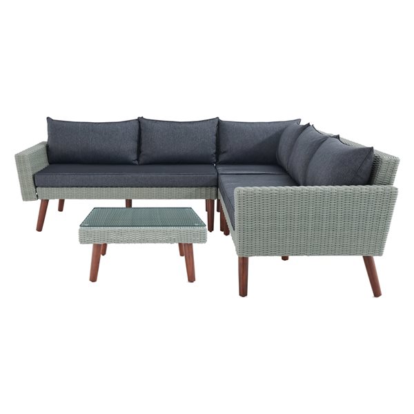 Alaterre Albany Wicker Outdoor Sofa and Coffee Table with Cushions and Grey Wicker Frame