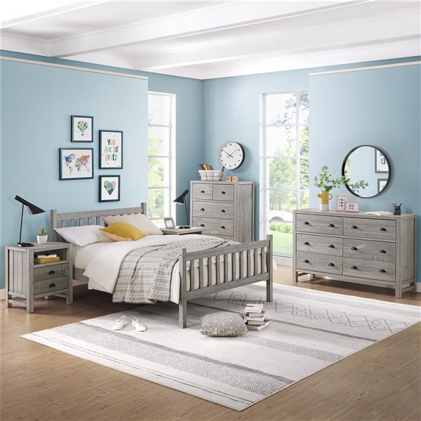 Alaterre Windsor Driftwood Grey Slat Full Bedroom Set - 5-Piece