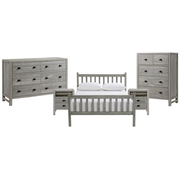 Alaterre Windsor Driftwood Grey Slat Full Bedroom Set - 5-Piece