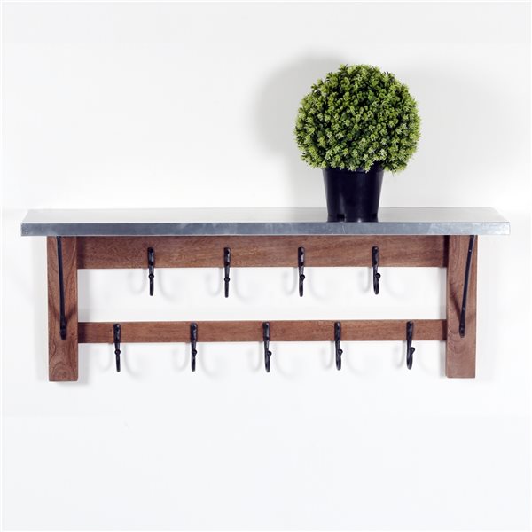 Alaterre Millwork Silver 9-Hook Hook Rack with Shelf
