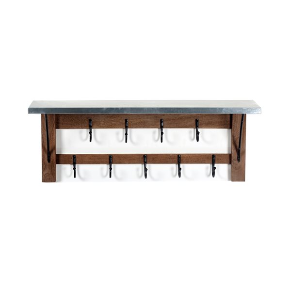 Alaterre Millwork Silver 9-Hook Hook Rack with Shelf