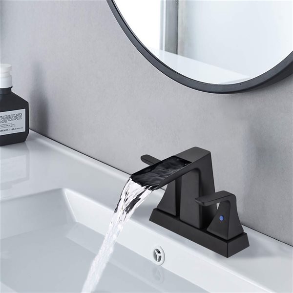 Dornberg Matte Black 2-Handle 4-in Centerset Waterfall Bathroom Sink Faucet (Drain Included)