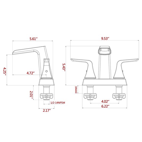 Dornberg Matte Black 2-Handle 4-in Centerset Waterfall Bathroom Sink Faucet (Drain Included)