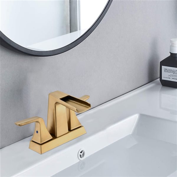 Dornberg Brushed Gold 2-Handle 4-in Centerset Waterfall Bathroom Sink Faucet (Drain Included)