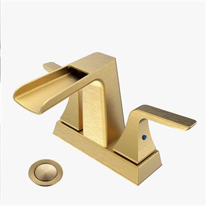 Dornberg Brushed Gold 2-Handle 4-in Centerset Waterfall Bathroom Sink Faucet (Drain Included)