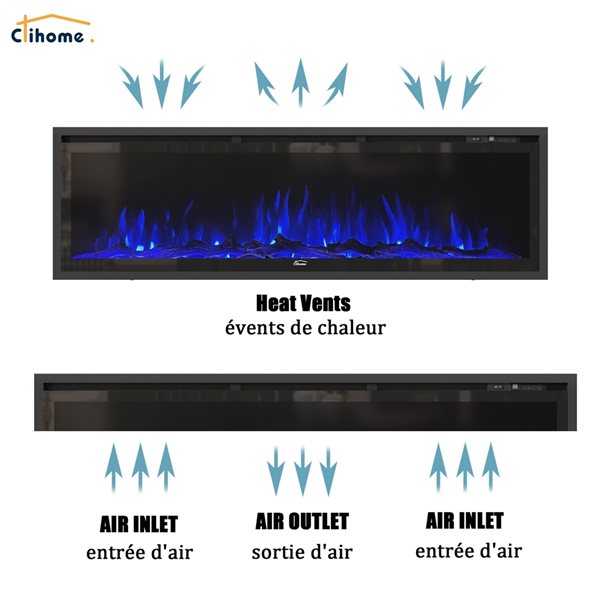 Clihome 60-in Black Fan-Forced Electric Fireplace with Remote Control