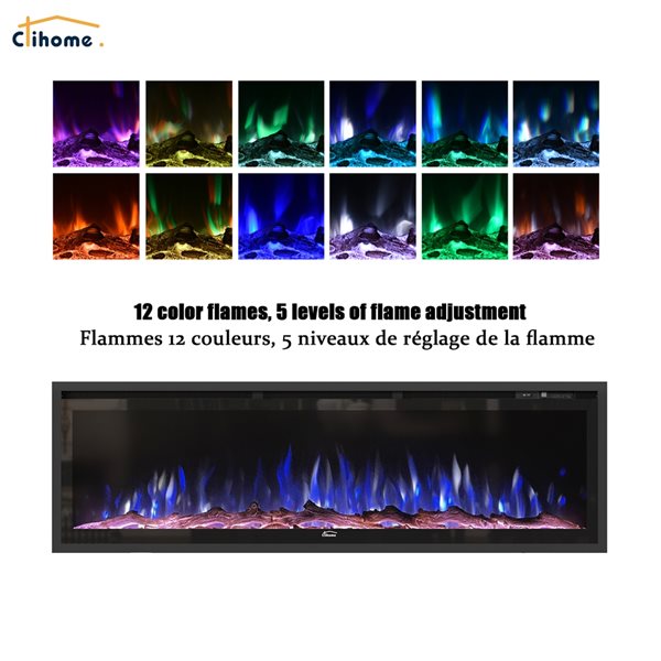 Clihome 60-in Black Fan-Forced Electric Fireplace with Remote Control