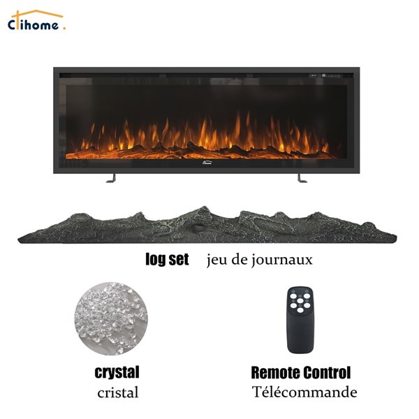 Clihome 50-in Black Fan-Forced Electric Fireplace with Remote Control