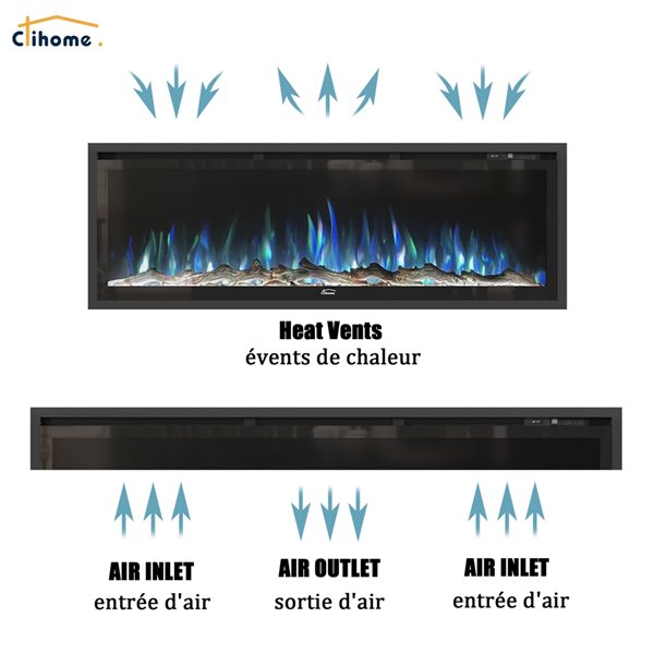 Clihome 50-in Black Fan-Forced Electric Fireplace with Remote Control