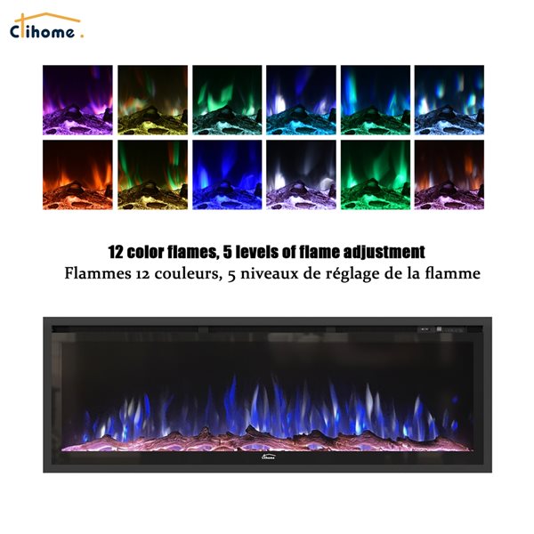Clihome 50-in Black Fan-Forced Electric Fireplace with Remote Control