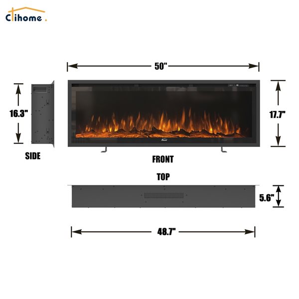 Clihome 50-in Black Fan-Forced Electric Fireplace with Remote Control