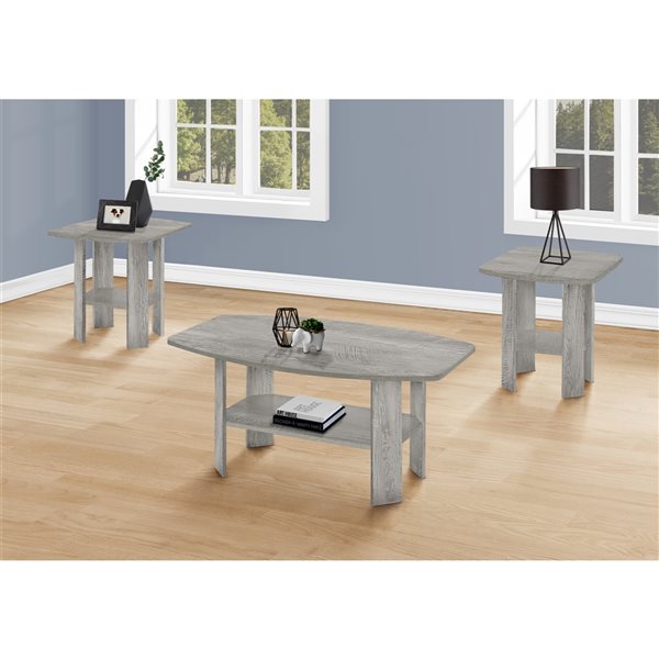 Monarch Specialties Grey Composite Accent Table Set - 3-Piece