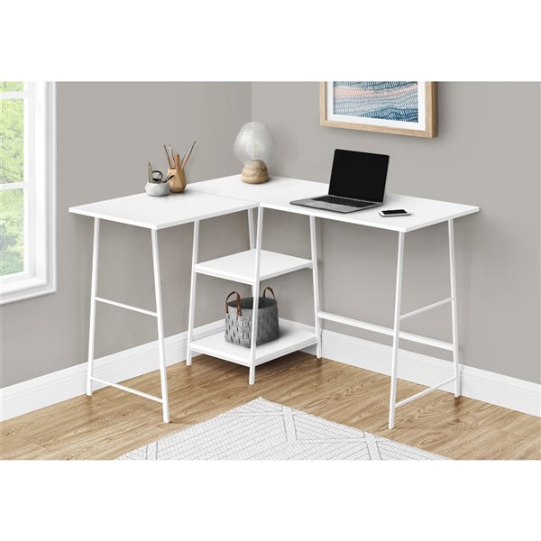 Bureau en coin moderne/contemporain Monarch Specialties de 47,25 po en composite blanc