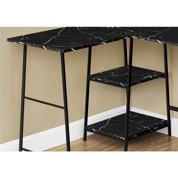 Monarch Specialties 47.25-in Black Faux Marble Modern/Contemporary Corner Desk