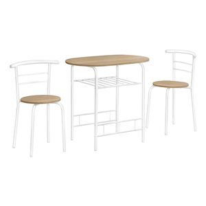 Monarch Specialties Natural Faux Wood and White Dining Room Set with Oval Table - 3-Piece