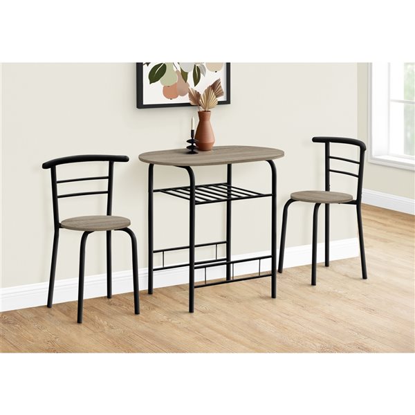 Monarch Specialties Dark Taupe Faux Wood and Black Dining Room Set with Oval Table - 3-Piece