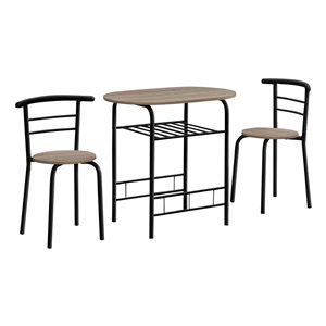 Ensemble de salle à manger Monarch Specialties avec table ovale, noir et effet de bois taupe foncé, 3 pièces