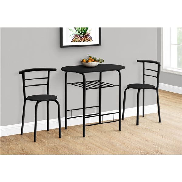Monarch Specialties Black Dining Room Set with Oval Table - 3-Piece