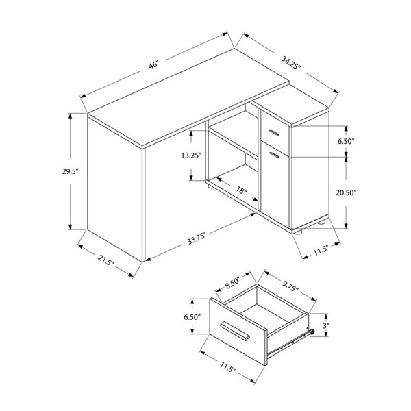 Bureau d'ordinateur moderne/contemporain Monarch Specialties de 46 po en composite avec effet de bois de chêne brun