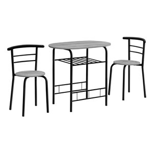 Monarch Specialties Grey Faux Wood and Black Dining Room Set with Oval Table - 3-Piece