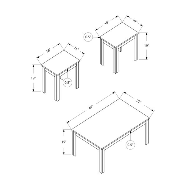 Ensemble de tables d’appoint contemporaines Monarch Specialties en bois composite gris, 3 pièces