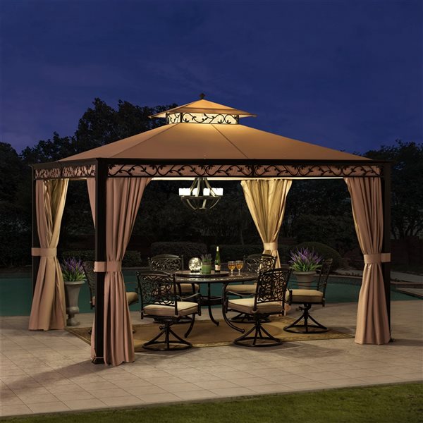 Sunjoy Tan Metal Rectangle Semi-Permanent Gazebo with Polyester Roof (12-ft x 10-ft)